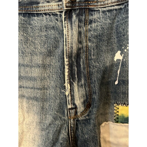 Akoo Denim Splatter Distressed Shorts With Patches Mens 44 - Picture 7 of 11